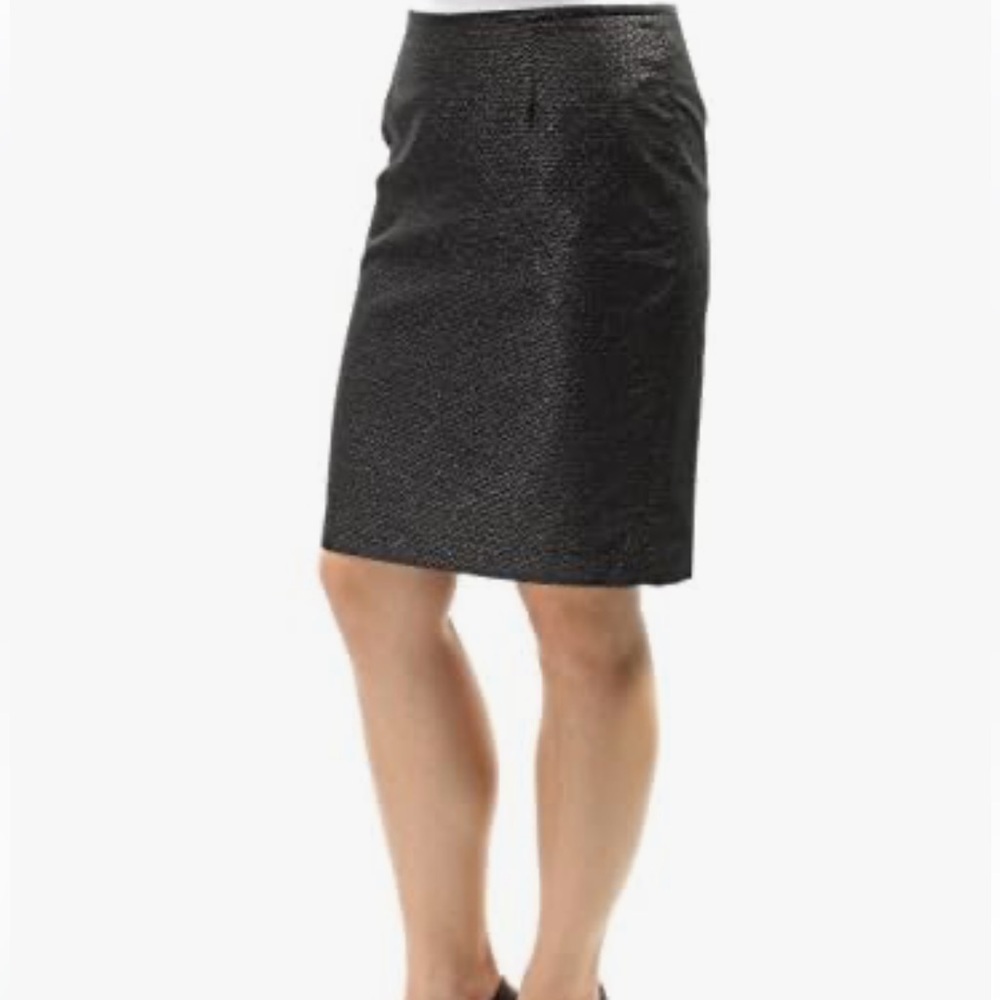 Calvin Klein Metallic Jacquard Straight Pencil Skirt Classic Black Silver 2 New